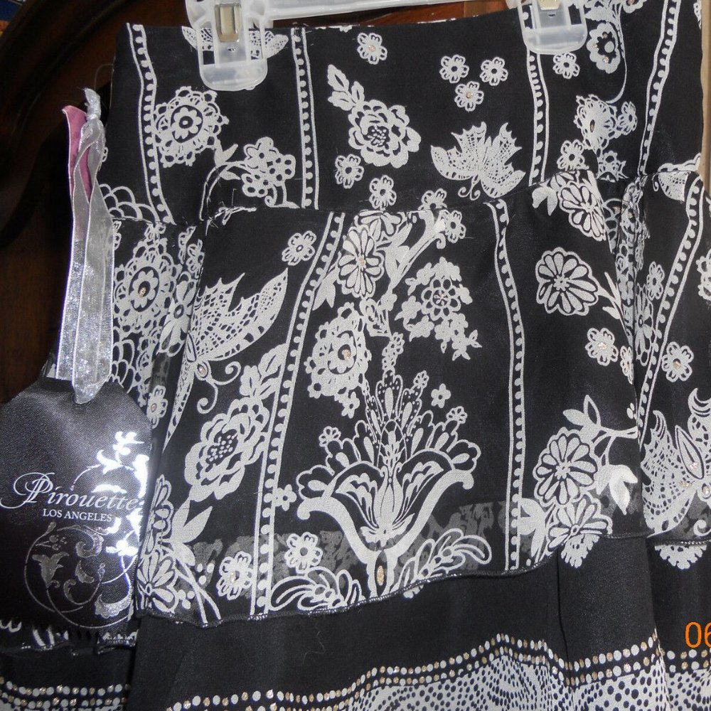 PIROUETTE Black Floral GREY Lined Acetate HOLIDAY silk blend ruffled skirt 10